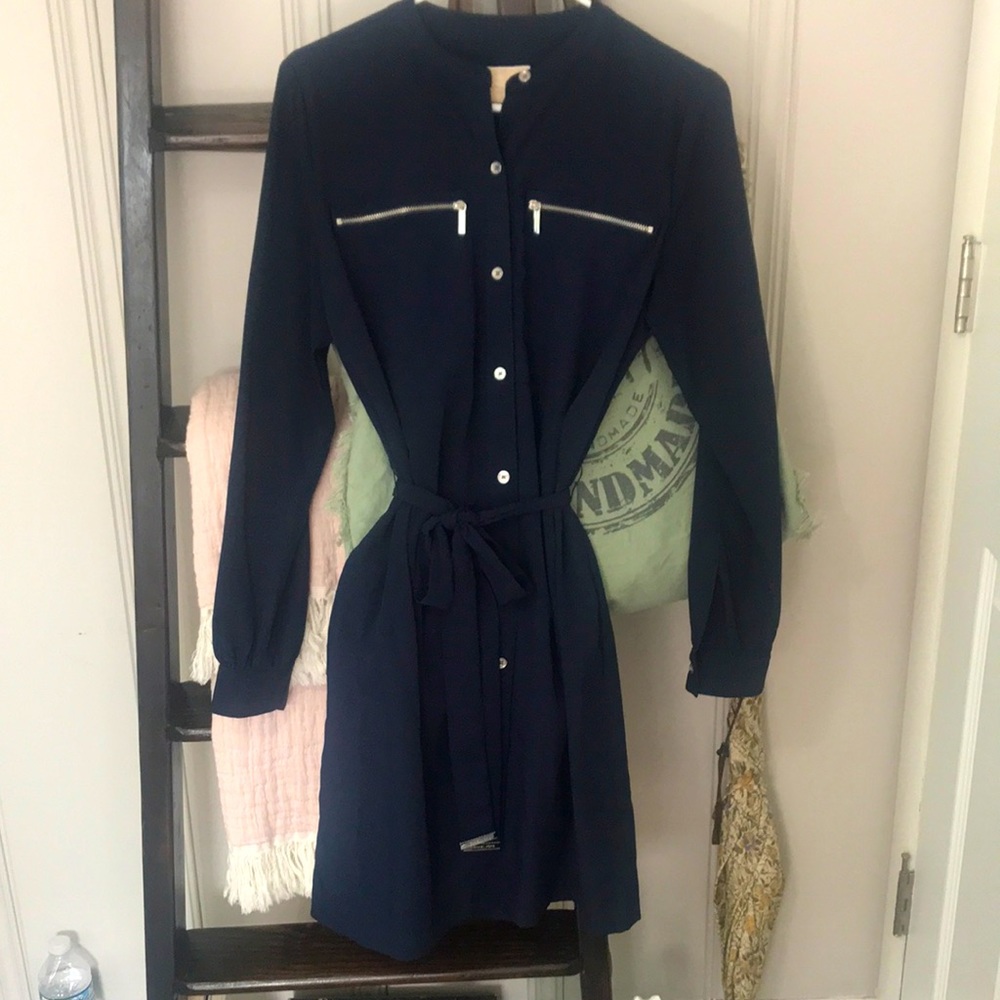NWOT• Michael Kors• Navy shirt dress•Silver MK details•Size 2 💙